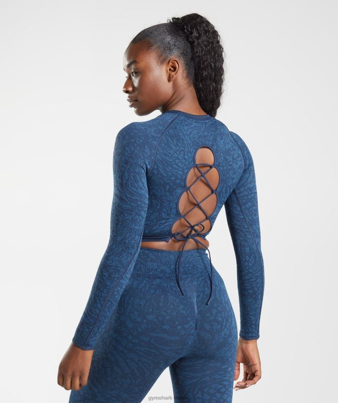 Gymshark adapter animal - haut sans couture à lacets dans le dos sauvage | marine femmes 6HF28459